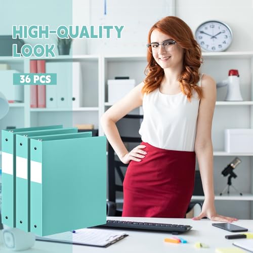 Henoyso 36 Pcs Mint Green 1.5 Inch 3 Ring Plastic Binder Bulk, 1 1/2 Inch Soft Flexible Binders Three Round Rings Fit 8.5x11 Papers for School Office Home File Organization Supplies - color: Mint Green