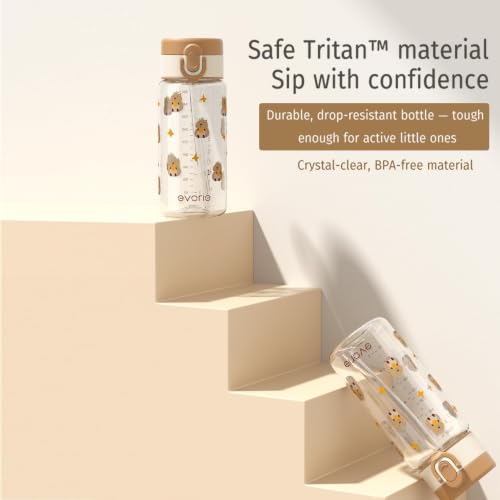 Evorie Tritan Kids Water Bottle with Straw, 13oz BPA-Free Leak-Proof Drinking Bottle for School & Travel, Lightweight Clear Water Bottle, Dishwasher Safe, for Kids Ages 3+ (Capybara) - color: Capybara