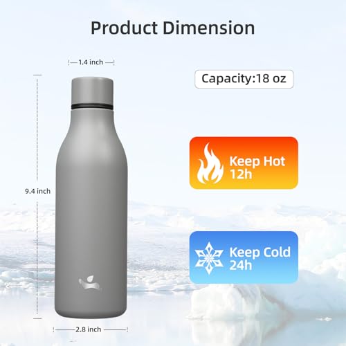 Konokyo Insulated Water Bottle with Strap,18 oz Double Wall Stainless Steel Vacuum Bottles Metal Water Flask,Gray - color: Gray, size: 18 Ounces