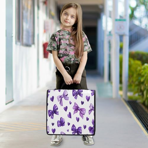 Caikeny 3 Ring Zipper Binder Purple Bows Kawaii Hearts 1.5 inch Binders Bag Coquette Expanding File Pockets with Shoulder Strap and Handle - color: Multicolored 1z83.4