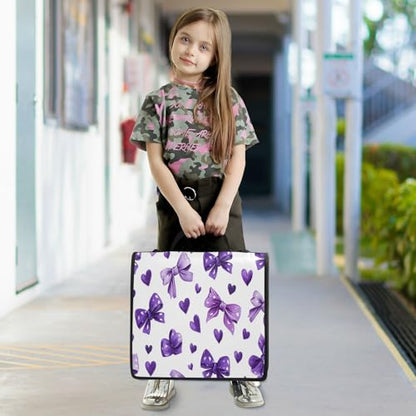 Caikeny 3 Ring Zipper Binder Purple Bows Kawaii Hearts 1.5 inch Binders Bag Coquette Expanding File Pockets with Shoulder Strap and Handle - color: Multicolored 1z83.4