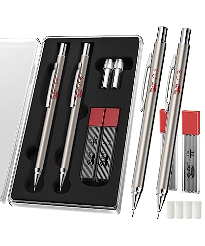 Mr. Pen- Metal Mechanical Pencil Set with Lead Refills & Erasers, 2 Pack | 0.3mm, 4x Tubes HB Lead Refill, 4x Eraser Refills for School Supplies, Note Taking, Drawing, Sketching, Office - style: 0.3mm