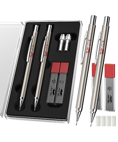 Mr. Pen- Metal Mechanical Pencil Set with Lead Refills & Erasers, 2 Pack | 0.3mm, 4x Tubes HB Lead Refill, 4x Eraser Refills for School Supplies, Note Taking, Drawing, Sketching, Office - style: 0.3mm