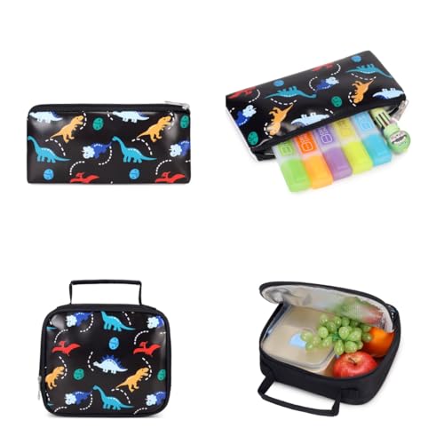 3-in-1 Kids Backpack with Insulated Lunch Bag and Pencil Case for Elementary Middle School, Lightweight, Colorful Prints, Waterproof Fabric, 17" Large Capacity - color: Multicolor