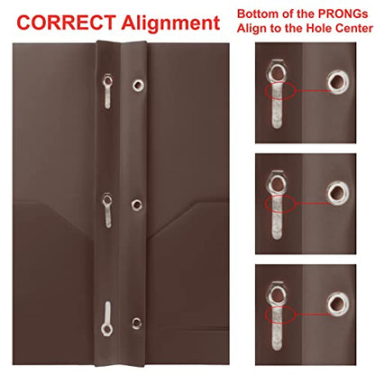 Youngever 6 Pack Heavy Duty Plastic Two Pocket Folders with 3 Prongs, Metal Prongs Fastener, Heavy Duty Plastic 2 Pocket Folder (Brown) - color: Brown