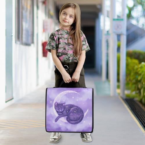 3 Ring Zipper Binder Purple Cat Moon Binders Bag with Shoulder Strap 500 Sheets Paper Organizer Trapper Keeper Documents Storage File Folder for School Office - color: A1819