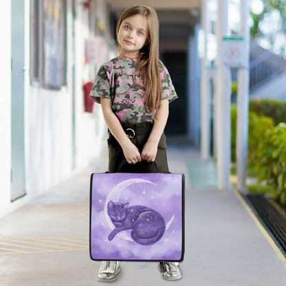 3 Ring Zipper Binder Purple Cat Moon Binders Bag with Shoulder Strap 500 Sheets Paper Organizer Trapper Keeper Documents Storage File Folder for School Office - color: A1819