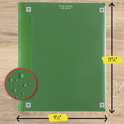 Five Star 2-Pocket Folder + Study App, 4 Pack, Plastic Folder with Prong Fasteners and Customizable Clear Cover, Holds 8-1/2" x 11" Paper, Black, Pacific Blue, Fire Red, Forest Green (340220A-ECM) - size: Pack of 4