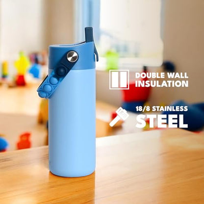 Elemental Insulated Kids Water Bottle, Stainless Steel Water Bottle with Straw Lid & Pop-It Handle, Leak-Proof Water Bottles for School, Boys or Girls, Travelling and Sports, 18oz - Ocean Tie Dye - color: Ocean Tie Dye