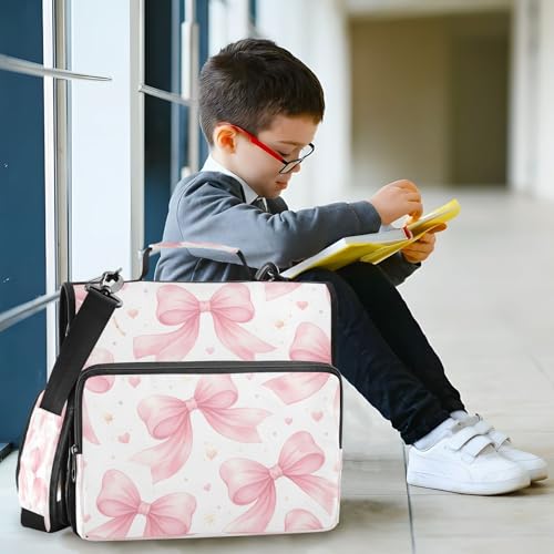 Kigai Bows 3 Ring Zipper Binder Organizer, Large Capacity Binder Bag Holds 500 Sheets, Water Resistant Multi-Pocket Binder with Shoulder Strap for School Office Teachers