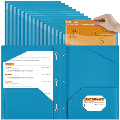 Henoyso 48 Pcs Plastic Folder with Clear Front Pocket and 3 Prongs Heavy Duty Plastic Folders with Card Slot Pocket Folders with Prongs for School Office Home (Gemstone Blue) - color: Gemstone Blue