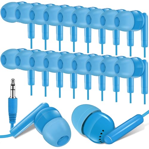 Kanayu 100 Packs Earbuds Bulk Basic Student Earphone Individually Bagged 3.5 mm Headphones for Schools Classrooms Library Teens Gift(Sky Blue) - color: Sky Blue