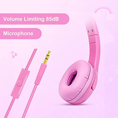Olyre Kids Cat Ear Headphones, Girls Wired Headset, Audio Sharing Jack, Mic | LED Light-Up kitty headphones; Fun design; Volume limited; Tangle-Free cord; Toddlers, preschools, airplane, classroom - color: All-Pink