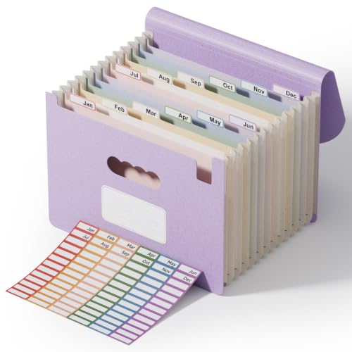 ThinkTex 12-Pocket Accordion File Organizer, Letter & A4 Size, 16 Colors | for Paper Receipts, Bills&Taxes Organizer, Portable Letter/A4 Size Document Holder for School, Office, Home - color: Lavender Purple