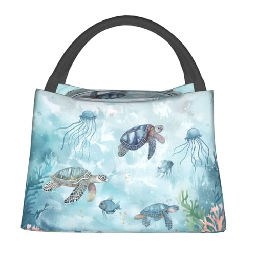 Sea Turtle Reusable Lunch Box, Marine Life Lunchbox for Kids Adults, Insulated Lunchbag, 11in*6.3in*6.7in, Gifts Makeup Bag, Ocean Portable Handbag for School Picnic Work Travel Beach or Hiking - color: Sea Turtle