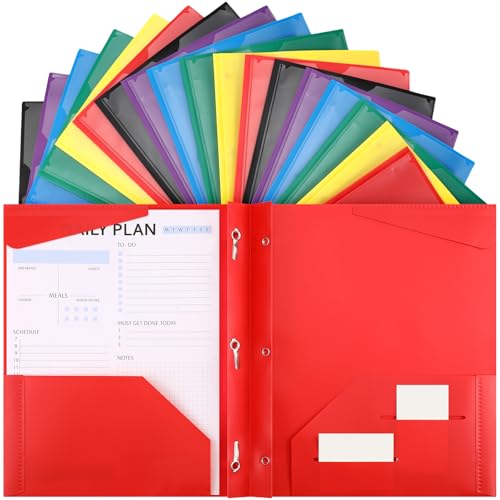 Tenceur 48 Pack Plastic Folders with 3 Prongs Bulk Heavy Duty Folders with Clear Front Pockets and Card Slots with Fasteners Fit Letter-Size Papers for Work School Office (Bright Colors) - color: Bright Colors