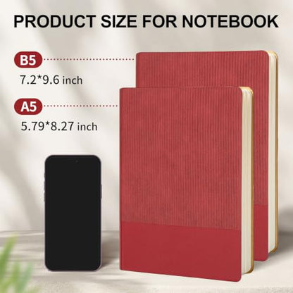 Lined Journal Notebook for Work College Ruled Note Book 5.79"x8.27" A5 PU Leather Daily Journaling 216 Pages for Women Men Writing Home School Supplies Business (Red) - color: 08-Red-1pack, style: A5 Lined 216pages