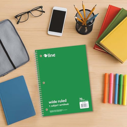 1-Subject Notebook, Wide Ruled, Green, Case of 24 (22043-CT) - color: Green