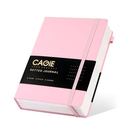 CAGIE Bullet Dotted Journal Notebook 320 Pages 100 GSM Paper Hardcover A5 Dot Grid Notebook Leather Journals for Writing Women Men Work Journaling, Pink - color: Pink, style: Dotted A5