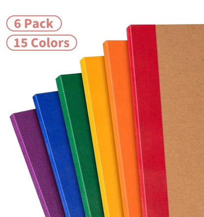 ALKALO 6 Pack Lined Notebook Journals Bulk, A5 College Ruled Composition Notebook, 8.3”x 5.5”,Kraft Cover with Rainbow Spines, 6 Colors 60 Pages for School Office Travel - color: Rainbow, style: Lined-6pack
