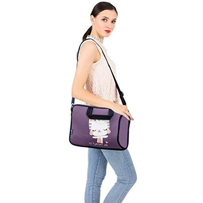RICHEN 14 15 15.4 15.6 inch Laptop Shoulder Bag Notebook Handle Sleeve Neoprene Soft Carrying Travel Case with Accessories Pocket (14-15.6 inch, Cute Cat) - color: Cute Cat, size: 14-15.6 inch