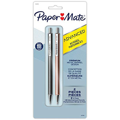 Paper Mate Advanced Mechanical Pencils 0.7mm, #2 Pencils, Premium Metal Pencil Barrel, Office Supplies, Drafting Pencils, Aesthetic School Supplies, Gun Metal Gray and Rose Gold, 2 Count - style: 0.7mm