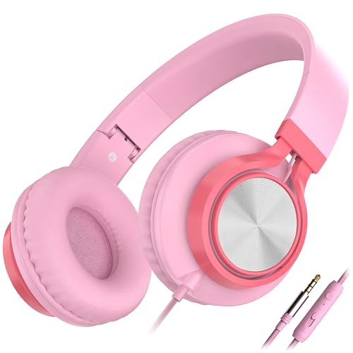 AILIHEN C8 Girls Headphones, On-Ear Headphones Wired with Microphone and Volume Control Foldable Corded Stereo 3.5mm Headset for Girls School Chromebook Laptop Computer PC Tablets Travel (Pink) - color: Pink, size: Medium