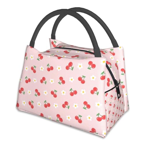 Lunch Box for Women,Cute Cherry Insulated Lunch Bag,Flowers Pink Leakproof Thermal Insulation Cooler Tote Bags for Teacher Nurse Kids School Work Picnic - color: Cute Cherry