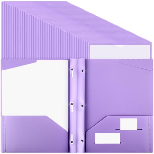 Tenceur 48 Pack Plastic Folders with 3 Prongs Bulk Heavy Duty Folders with Clear Front Pockets and Card Slots with Fasteners Fit Letter-Size Papers for Work School Office (Purple) - color: Purple