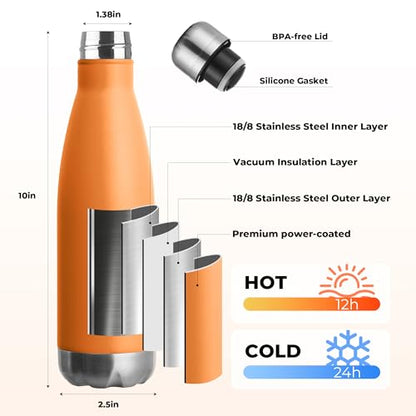 MEWAY 17oz Sport Water Bottle 8 Pack Vacuum Insulated Stainless Steel Leak-Proof Double Wall Cola Shape Water Bottle,Keep Drinks Hot & Cold (Orange,8 Pack) - color: Orange