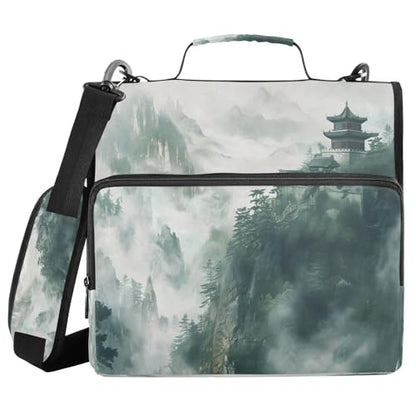 Ancient China Mountain Scene Zipper Binder 3 Ring with Handle and Shoulder Strap, 500 Sheet Binder Organizer Capacity & Multi-Pockets for School Office - color: A490