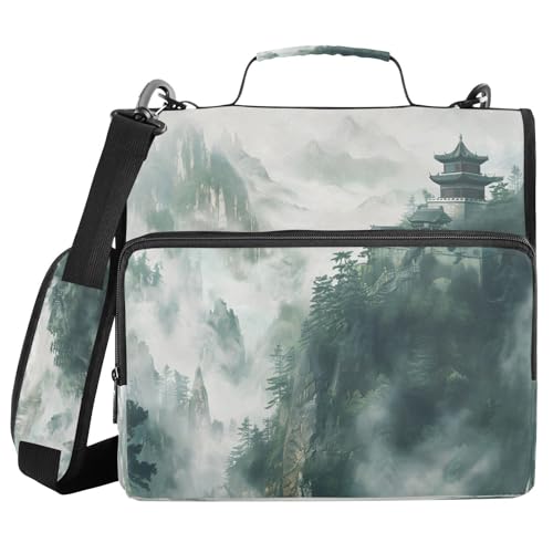 Ancient China Mountain Scene Zipper Binder 3 Ring with Handle and Shoulder Strap, 500 Sheet Binder Organizer Capacity & Multi-Pockets for School Office - color: A490