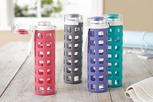 Ello Syndicate Glass Water Bottle with One-Touch Flip Lid, Grey , 20-ounce - color: Grey