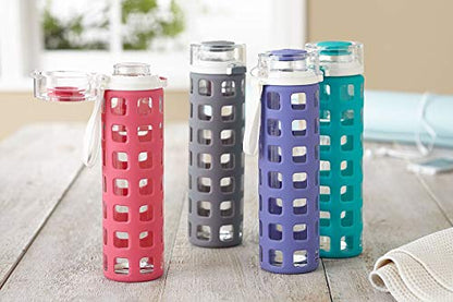 Ello Syndicate Glass Water Bottle with One-Touch Flip Lid, Grey , 20-ounce - color: Grey