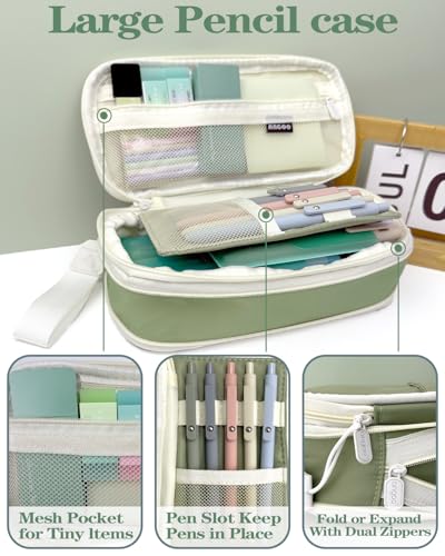 JIZHIYUAN 54PCS Aesthetic Office Supplies with Large Pencil Case,12 Pastel Highlighters,5 Black & 6 Color Ink Gel Pens, 6-in-1 Ballpoint Pen,5 Mechanical Pencils 0.5-2.0mm Stationary Set(Green) - color: Green