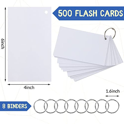 Yexiya 500 Pcs Index Cards with Rings Study Supplies Punched Lined Flash Cards with Holes Ruled Single Hole Notes and Metal Rings for Adults Office(4 x 6 Inch,Blank White) - color: Blank White, size: 4 x 6 Inch