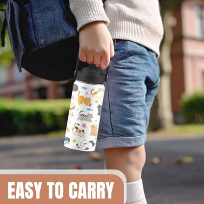 Cat Gifts for Cats Lovers, Cute Water Bottle with Straw Lid, 16 oz Cat Water Bottle, Stainless Steel Insulated Tumbler, Cute Cats Birthday Cups Gifts for Boys Girls - color: Cats