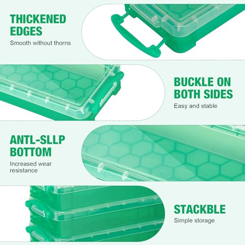 Gueevin 24 Pcs Large Capacity Plastic Pencil Box Clear Plastic Pencil Case Crayon Box with Snap Tight Lid Watercolor Pen Storage Brush Organizer Drawing Tools Container (Green) - color: Green