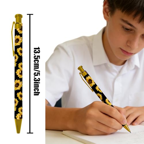 Ballpoint Pen 4Pcs Click Black Ink Metal Retractable 1.0 mm Medium Ballpoint Pens Quick Dry for Office School (Big Sunflowes) - color: Big Sunflowes