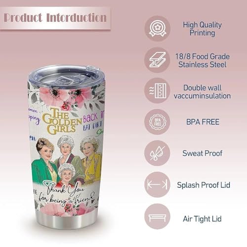 20oz Classic Floral The Golden Girls Stainless Steel Tumbler with Lid | Double Wall Insulated Mug, Sitcom Character Design, Gift for Friend & Golden Girls Fans, Fits Birthday Mother’s Day Christmas - color: 1 Count (Pack of 1) - Golden Girl