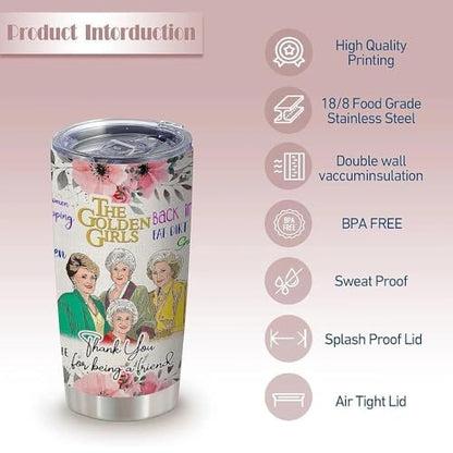 20oz Classic Floral The Golden Girls Stainless Steel Tumbler with Lid | Double Wall Insulated Mug, Sitcom Character Design, Gift for Friend & Golden Girls Fans, Fits Birthday Mother’s Day Christmas - color: 1 Count (Pack of 1) - Golden Girl