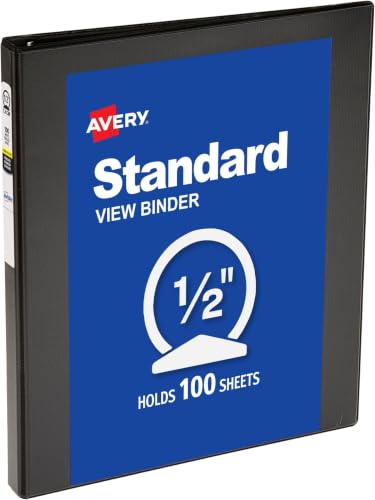 Avery Economy View 3 Ring Binder, 0.5" Round Rings, 100-Sheet Capacity, 0.7 Inch Wide Spine, Great for Home, School Supplies, Office, or Organization Needs, 1 Black Binder (05751) (Pack of 12) - size: 1 Count (Pack of 12)