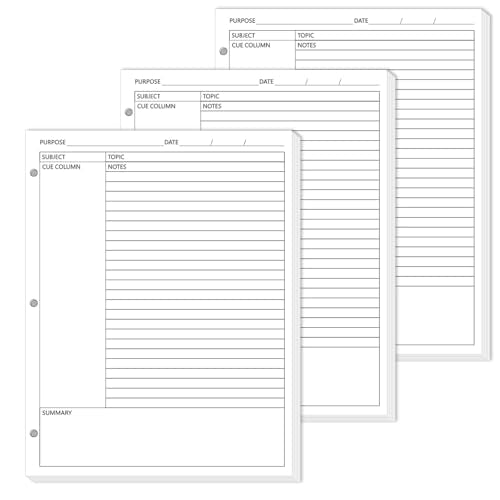 gisgfim 100 Sheets Cornell Notes Loose Leaf Paper Notebook Taking System Filler Paper 8.5×11 Inch 3 Hole Punch Cornell-Style Notes Pages Note Taking Supplies for School Office Business Home 80gsm