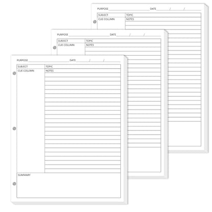 gisgfim 100 Sheets Cornell Notes Loose Leaf Paper Notebook Taking System Filler Paper 8.5×11 Inch 3 Hole Punch Cornell-Style Notes Pages Note Taking Supplies for School Office Business Home 80gsm