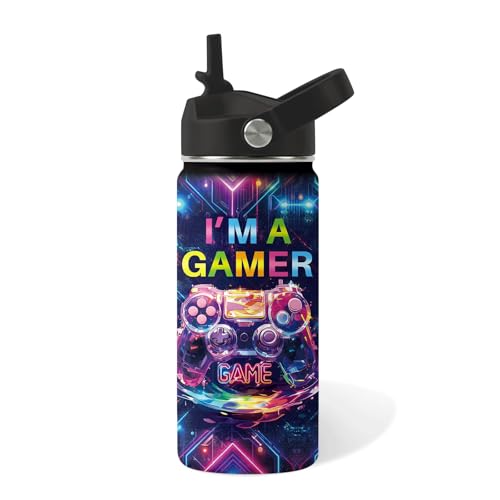 Game Gifts for Boy Girls - 16oz Kids Water Bottle with Straw, I'm A Gamer Stainless Steel Water Bottles Insulated, BPA-free, Leak-proof, Gamer Tumbler for School, Travel - Game Lovers Gift Cup(1pc) - color: Game1, size: 16 Ounces