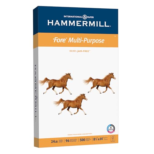 Hammermill Paper, Fore Multipurpose Paper, 8.5 x 14 Paper, Legal Size, 20lb Paper, 96 Bright, 1 Ream / 500 Sheets (101279R) Acid Free Paper - size: 1 Ream | 500 Sheets, style: Legal (8.5x14)