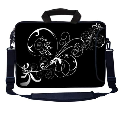 LSS 13.3 inch Laptop Sleeve Bag Notebook with Extra Side Pocket, Soft Carrying Handle & Removable Shoulder Strap for 12" 12.1" 13" 13.3" Apple MacBook Air, GW, Acer, Aspire Asus, Dell, HP, Sony, - color: Vines Black and White Swirl Floral, size: 13 in – 1