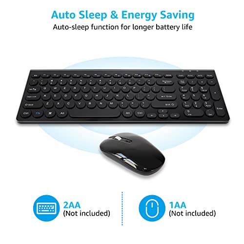 LeadsaiL Wireless Keyboard and Mouse Combo, Wireless USB Mouse and Computer Keyboard Set, Compact and Silent for Windows Laptop, Desktop, PC- Black - color: Black-Retro Key Cap