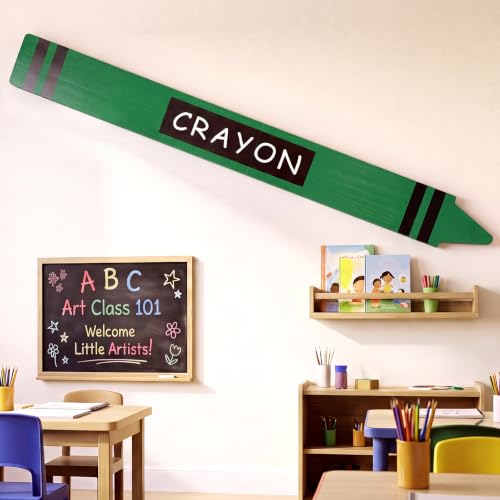 Nuanchu 31.5 Inch Giant Crayon Art Classroom Decor, Wooden Wall Art Party Back to School Decorations Jumbo Crayon Props, First Day of School Playroom Preschool Kindergarten Decor(Green) - color: Green