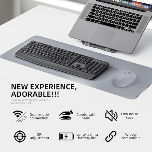 K06A Wireless Mouse,Bluetooth 5.1/5.0 + USB with USB Mini Receiver,Rechargeable Silent,Wireless BluetoothMouse 1000-1200-1600 DPI,5-Programmable Buttons,Compatible with PC,Mac, Laptop,Chromebook-Grey